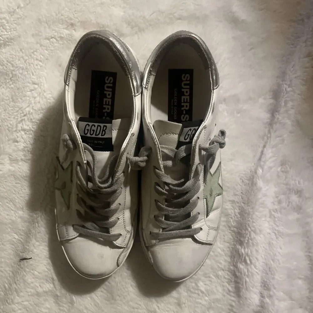 Golden Goose Super-Star Women White Tennis Shoes Dreams Distressed Stars 39/8.5